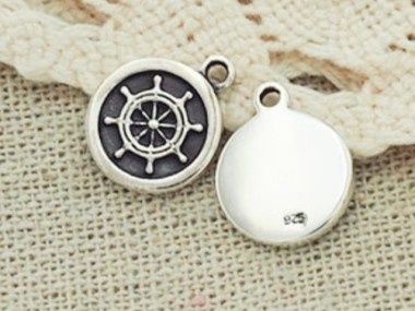 925 Sterling Silver Ship Wheel Printed Charms 11mm.