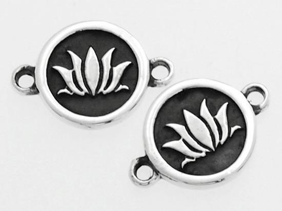 2 of 925 Sterling Silver Lotus Printed Connectors,Links 10.7mm.