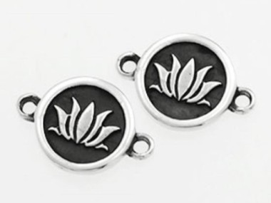 925 Sterling Silver Lotus Printed Connectors,Links 10.7mm.