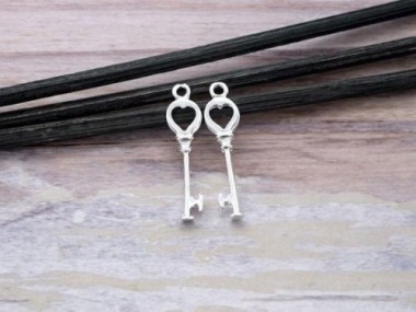 925 Sterling Silver Key to my Heart Charms 6.5x21 mm.