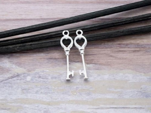 2 of 925 Sterling Silver Key to my Heart Charms 6.5x21 mm.