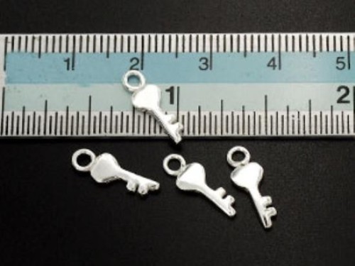 4 of 925 Sterling Silver Key Charms 4.5x10 mm.