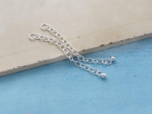 2 of 925 Sterling Silver Extension Link Chains 1.5 inches with Ball Charm