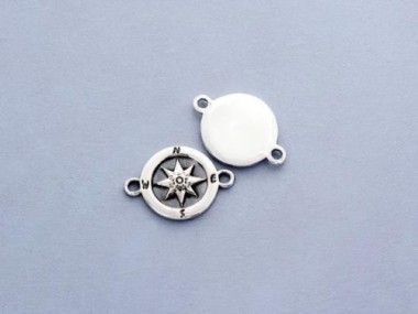 925 Sterling Silver Compass Printed Disc Connectors,Links 11mm.