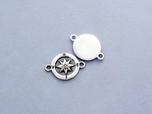 2 of 925 Sterling Silver Compass Printed Disc Connectors,Links 11mm.