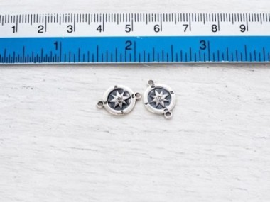 925 Sterling Silver Compass Printed Disc Connectors,Links 11mm.