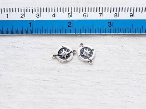 2 of 925 Sterling Silver Compass Printed Disc Connectors,Links 11mm.