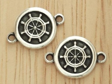 925 Sterling Silver Ship Wheel Printed Disc Connectors,Links 11mm.