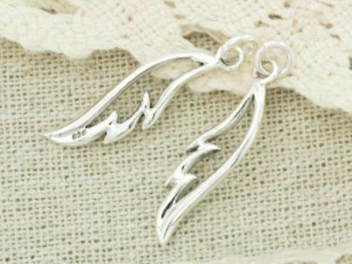 2 of 925 Sterling Silver Angel Wing Charms 7x23mm. Polish Finished.