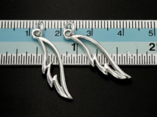 2 of 925 Sterling Silver Angel Wing Charms 7x23mm. Polish Finished.