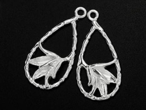 2 of 925 Sterling Silver Flower Pendants 13x24.5mm. Polish Finished.