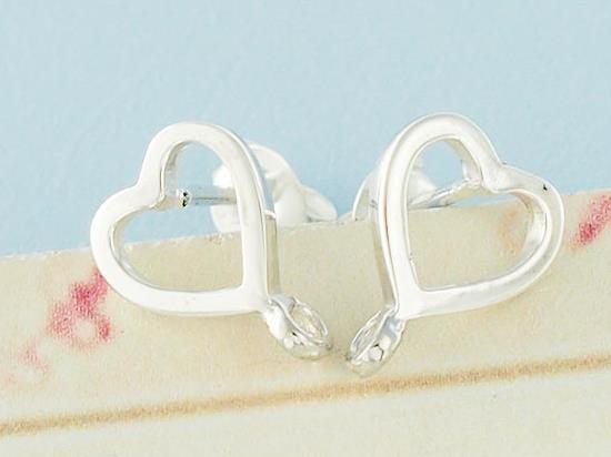 2 pairs of 925 Sterling Silver Heart Earrings Post Findings 8.5x9 mm., with opened Loop