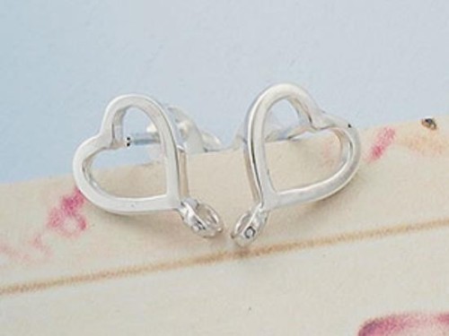 2 pairs of 925 Sterling Silver Heart Earrings Post Findings 8.5x9 mm., with opened Loop