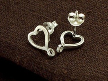 925 Sterling Silver Heart Earrings Post Findings 8.5x9 mm.,