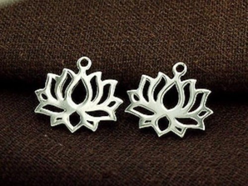 2 of 925 Sterling Silver Lotus Charms 14.5x17mm. Polished Finish.