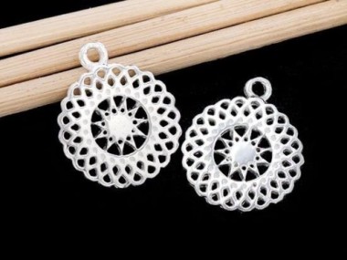 2 of 925 Sterling Silver Filigree Sun Charms 13 mm.Polished Finish