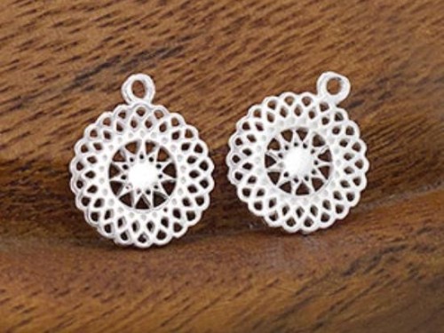 2 of 925 Sterling Silver Filigree Sun Charms 13 mm.Polished Finish