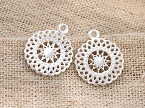 2 of 925 Sterling Silver Filigree Sun Charms 13 mm.Polished Finish