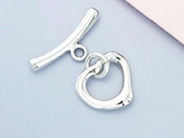 925 Sterling Silver Heart Toggle 11x10 mm.