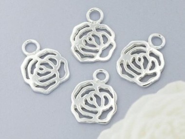 925 Sterling Silver Rose Charms 8x9mm.