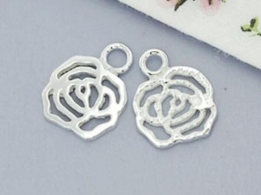 925 Sterling Silver Rose Charms 8x9mm.