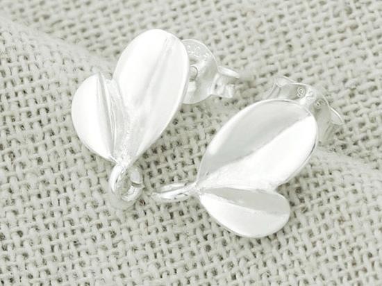 1 pair of 925 Sterling Silver Leaf Stud Earrings Post Findings 8x11mm. , Polish Finished