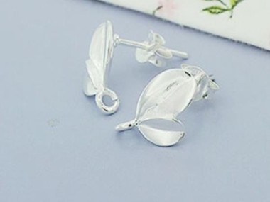 925 Sterling Silver Leaf Stud Earrings Post Findings 8x11mm.