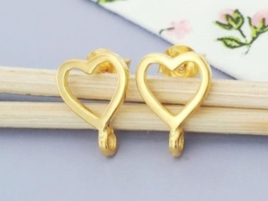 925 Sterling Silver 24k Gold Vermeil Style Heart Earrings Post Findings