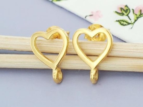 1 Pair of 925 Sterling Silver 24k Gold Vermeil Style Heart Earrings Post Findings. 8.5x9mm