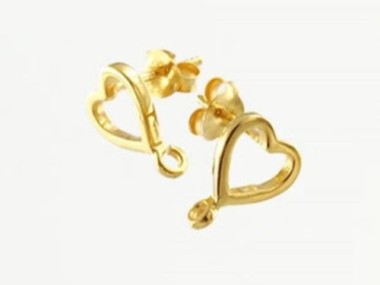 925 Sterling Silver 24k Gold Vermeil Style Heart Earrings Post Findings