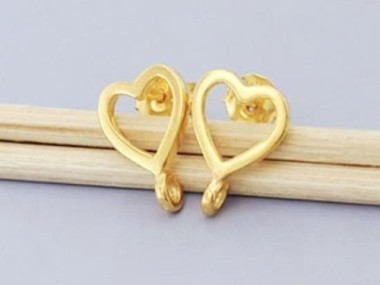 925 Sterling Silver 24k Gold Vermeil Style Heart Earrings Post Findings