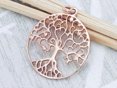 925 Sterling Silver Rose Gold Vermeil Style Tree of Life Pendant 20 mm.