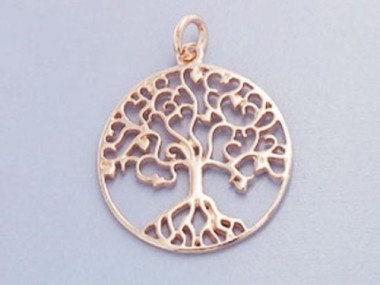 925 Sterling Silver Rose Gold Vermeil Style Tree of Life Pendant 20 mm.