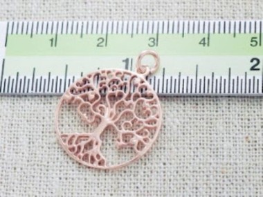 925 Sterling Silver Rose Gold Vermeil Style Tree of Life Pendant 20 mm.