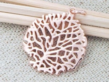 925 Sterling Silver Rose Gold Vermeil Style Coral Pendant 19.5 mm.