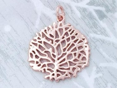 925 Sterling Silver Rose Gold Vermeil Style Coral Pendant 19.5 mm.