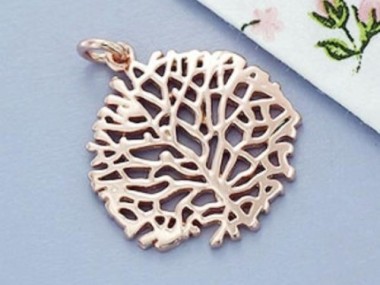 925 Sterling Silver Rose Gold Vermeil Style Coral Pendant 19.5 mm.