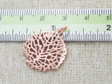 925 Sterling Silver Rose Gold Vermeil Style Coral Pendant 19.5 mm.