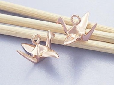 925 Sterling Silver Rose Gold Vermeil Style Origami Bird Charms 6x14mm.P