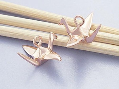 2 of 925 Sterling Silver Rose Gold Vermeil Style Origami Bird Charms 6x14mm.Polished Finish.