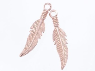 925 Sterling Silver Rose Gold Vermeil Style Feather Charms 5x23.5mm.