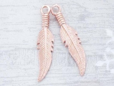 925 Sterling Silver Rose Gold Vermeil Style Feather Charms 5x23.5mm.