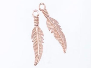 925 Sterling Silver Rose Gold Vermeil Style Feather Charms 5x23.5mm.