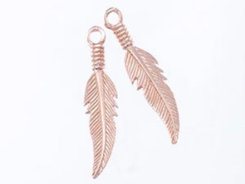 2 of 925 Sterling Silver Rose Gold Vermeil Style Feather Charms 5x23.5mm.