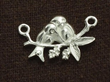 925 Sterling Silver Love Birds Perched on a Branch Link, Connector ,Pendant 13x20mm.