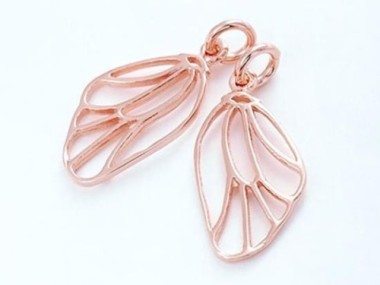 925 Sterling Silver Rose Gold Vermeil Style Dragonfly Wing Charms 10x16 mm.