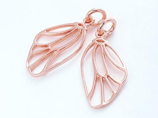 2 of 925 Sterling Silver Rose Gold Vermeil Style Dragonfly Wing Charms 10x16 mm.