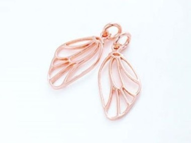 925 Sterling Silver Rose Gold Vermeil Style Dragonfly Wing Charms 10x16 mm.