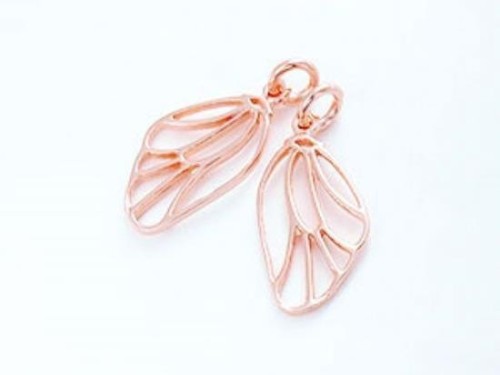 2 of 925 Sterling Silver Rose Gold Vermeil Style Dragonfly Wing Charms 10x16 mm.