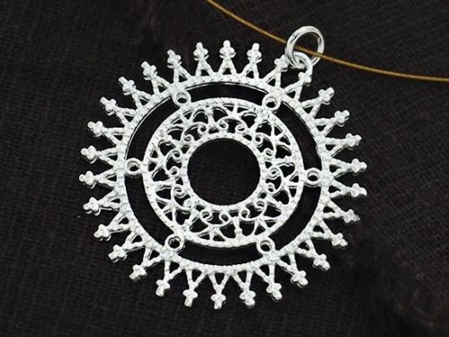 1 of 925 Sterling Silver Filigree Circle Pendant 30 mm. Polish Finished